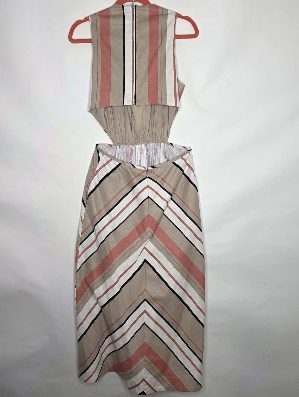 Banana Republic LINEN Blend Cut-Out Midi Dress Size 8 Striped with Pockets Chic - Picture 6 of 13